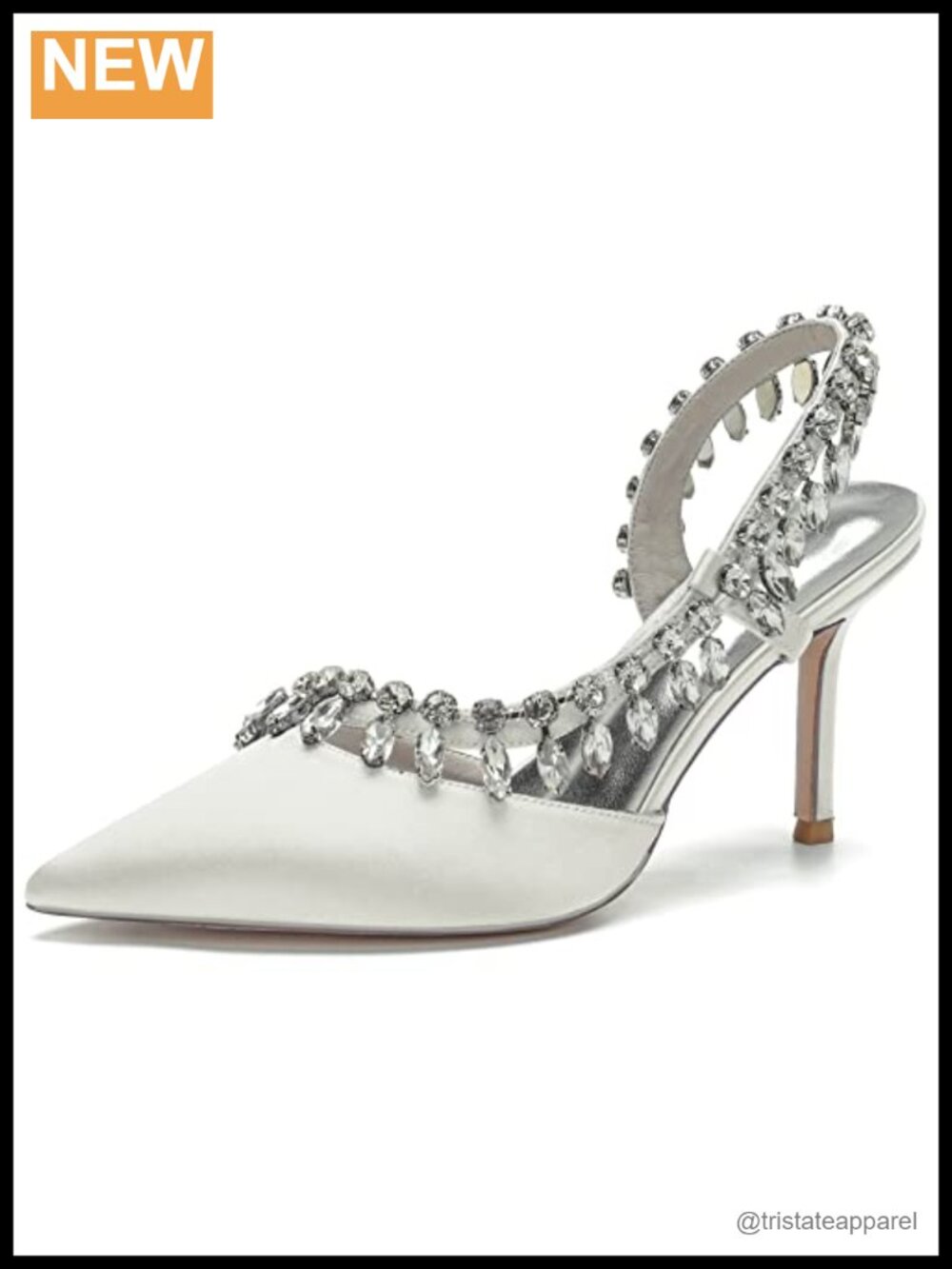 Women's Pointed Toe Crystal Satin Slingback High Heels Wedding Party Shoes